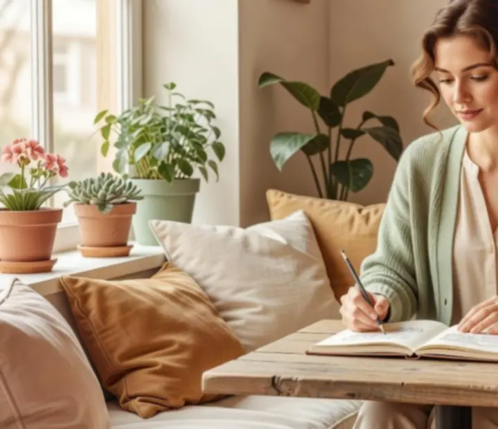 Illustration d&rsquo;une cliente créative dans un café cosy