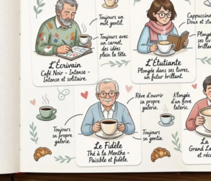 Illustrations de plusieurs cartes de clients dans un carnet de café