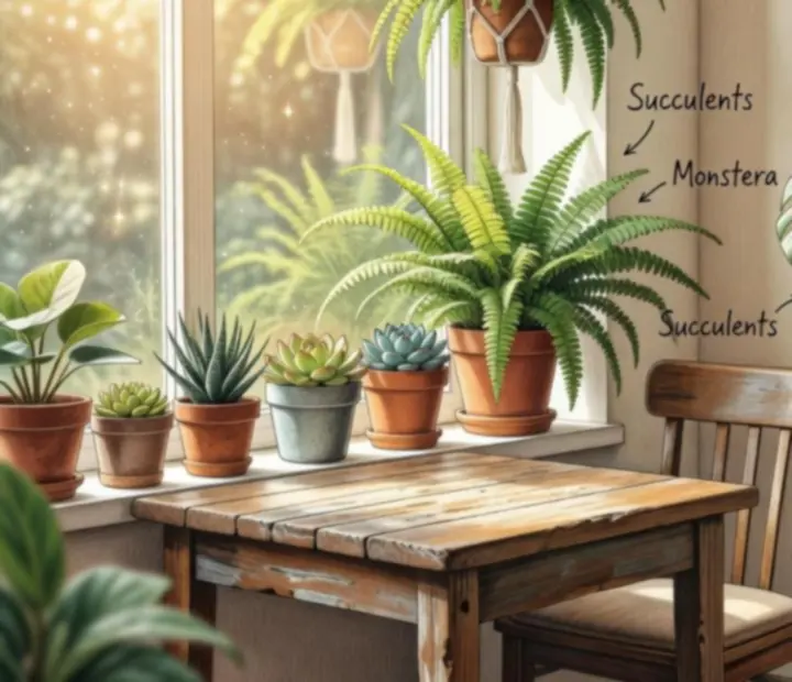 Plantes d'intérieur utilisées pour décorer un café chaleureux