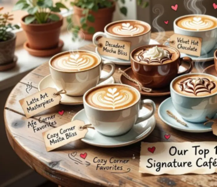 Illustration de plusieurs boissons posées sur une table de café